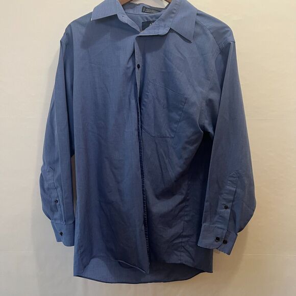 Stafford Blue Mens Button Down Shirt Wrinkle-Free Size 16 32/33 - Picture 1 of 6